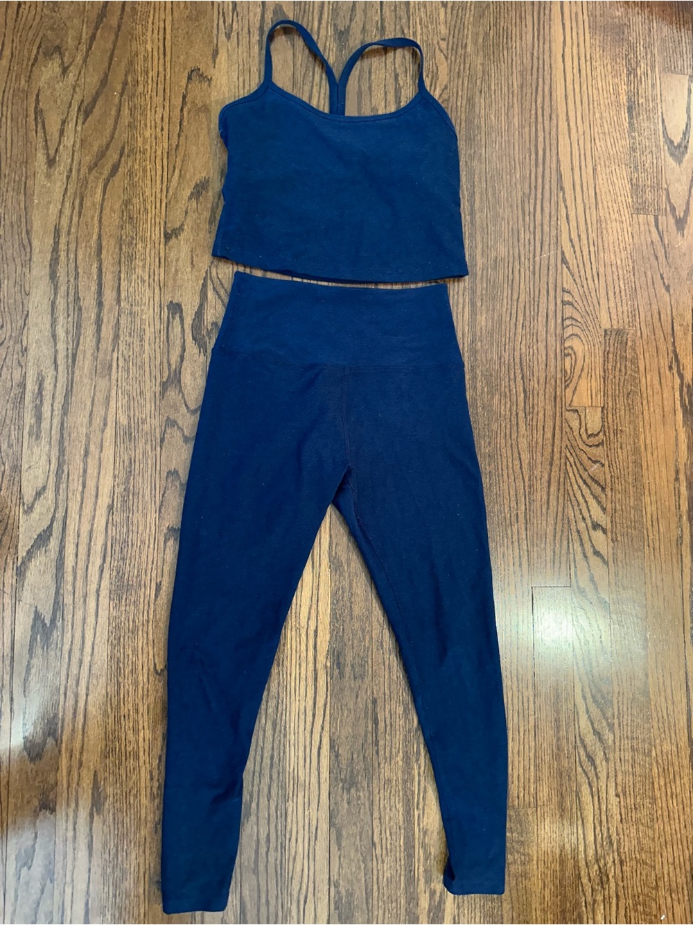 Beyond Yoga Navy Seamless High-Waist Leggings with Matching Cropped Tank